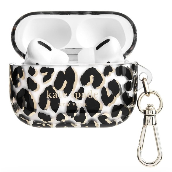 NWT Kate Spade New York AirPods Pro Case City Leopard Black/Gold - Picture 2 of 5